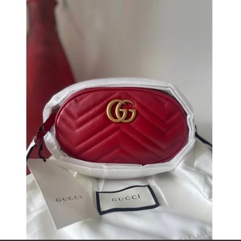 Gucci Red GG Marmont Chevron Belt Waist Bag Fanny Pack - Picture 4 of 5